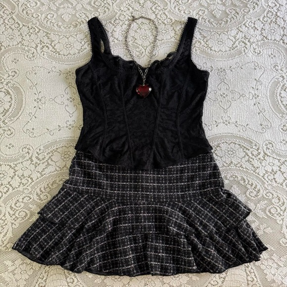 Heart Soul Dresses & Skirts - y2k preppy girly grunge black, gray and pink plaid ruffle mini skirt